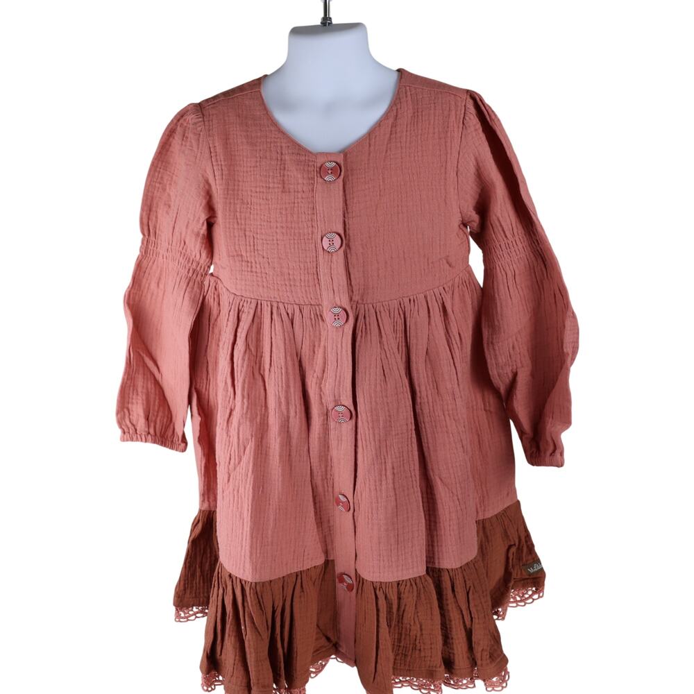 Matilda Jane Just Imagine Veda Girls Crinkle Knit Color Block Dress Cedar 6 NWT